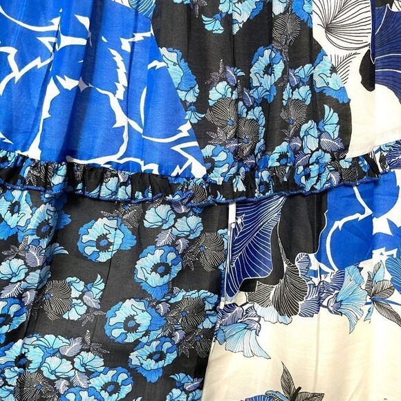 NWT CHRISTIAN SIRIANO Blue Flora Patchwork Full Maxi Skirt M - Picture 2 of 7